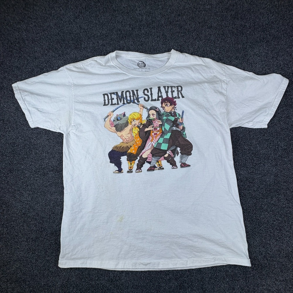 Demon Slayer Kimetsu No Yaiba T Shirt Mens Large White Anime Graphic Cotton